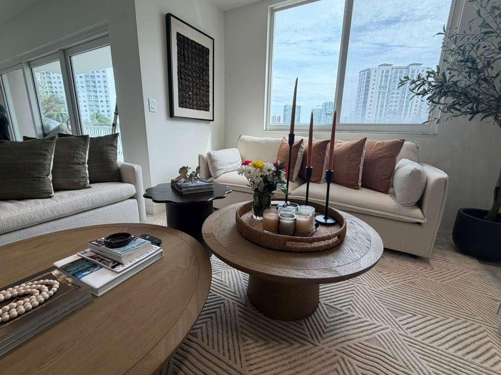 Bright living room with city view