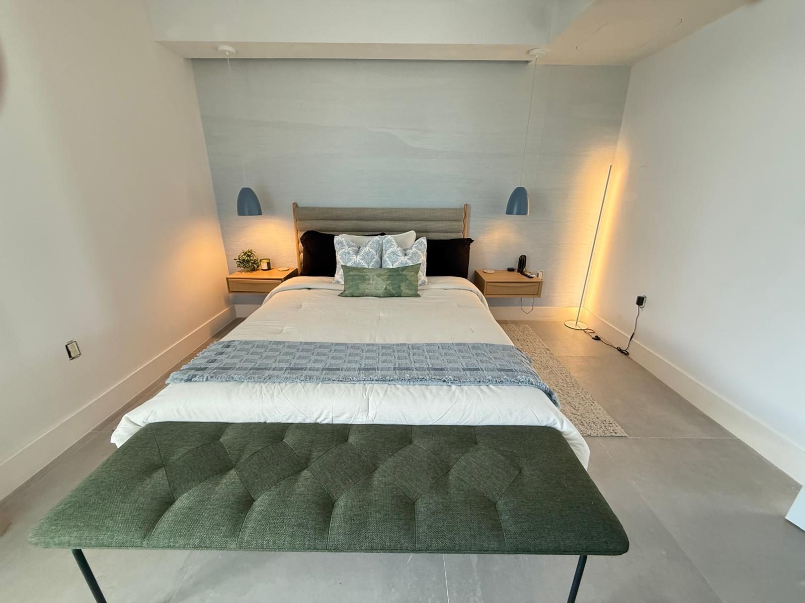 Styled bedroom, made up and spotless